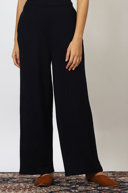 Navy Blue Solid Ankle Length Relaxed Fit Parallel Pants