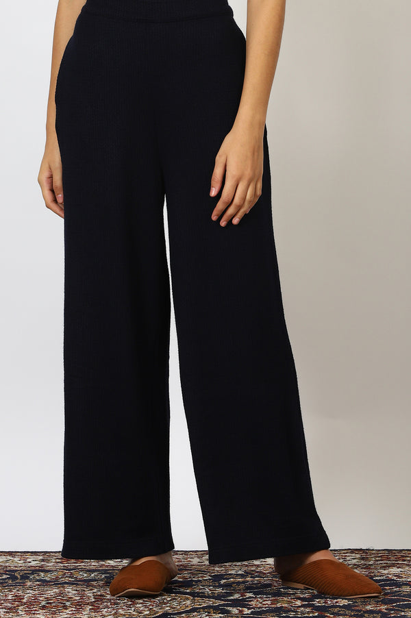 Navy Blue Solid Ankle Length Relaxed Fit Parallel Pants