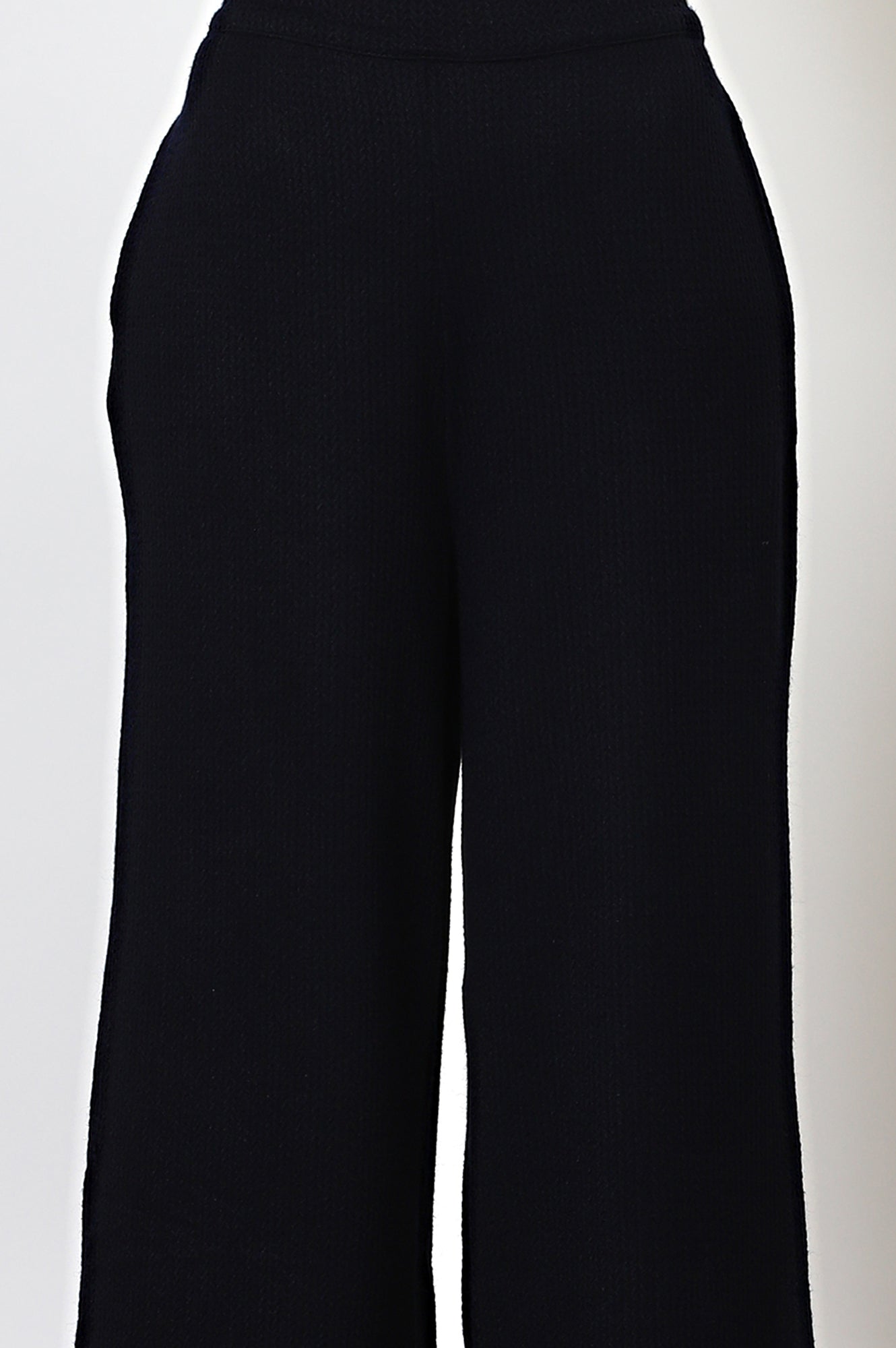 Navy Blue Solid Ankle Length Relaxed Fit Parallel Pants