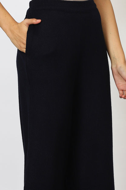 Navy Blue Solid Ankle Length Relaxed Fit Parallel Pants