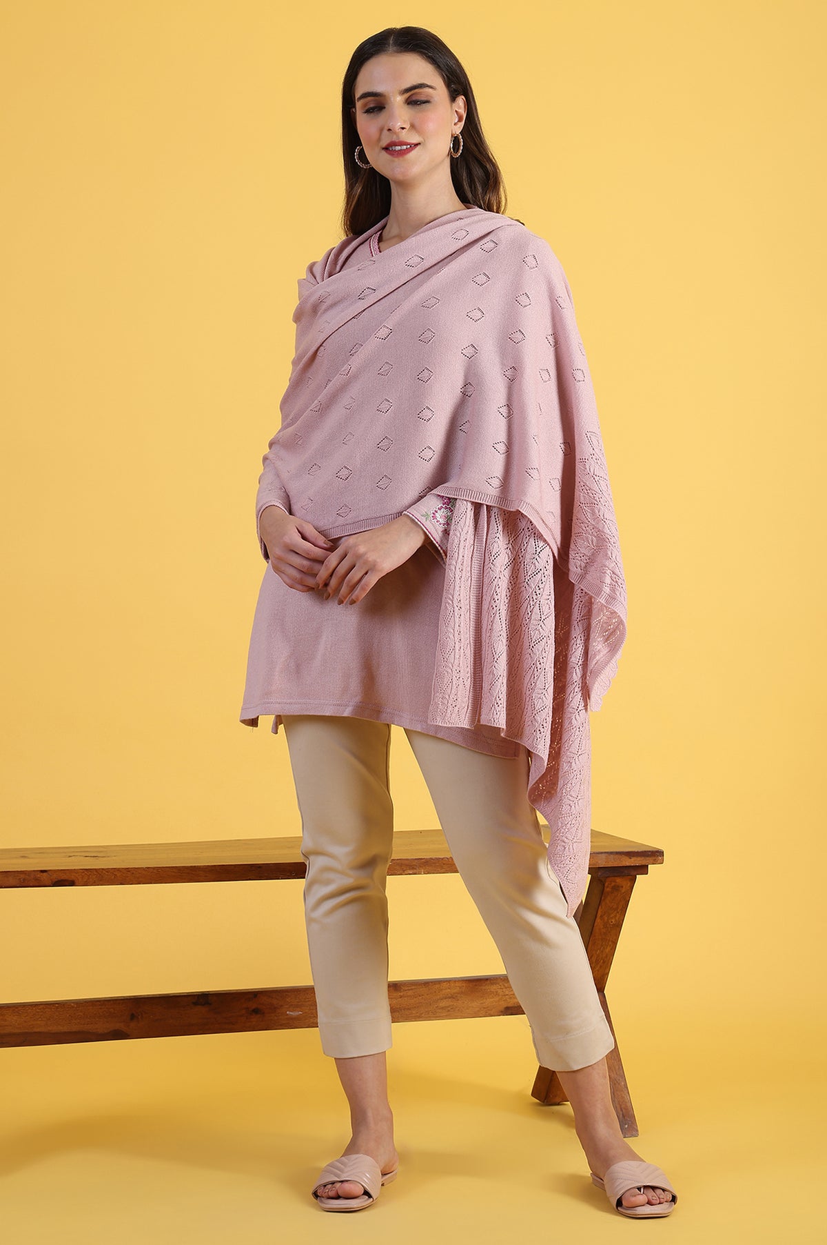 Pink Yarn Dyed Acrylic Shawls & Stole - WFS