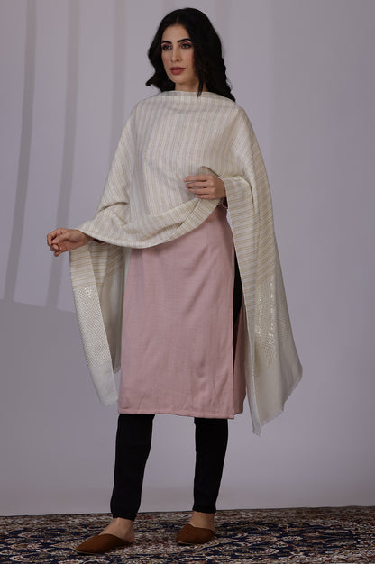 White Solid Sequins Acrylic Shawls &amp; Stole