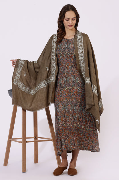 Brown Embroidered Wool Winter Shawls