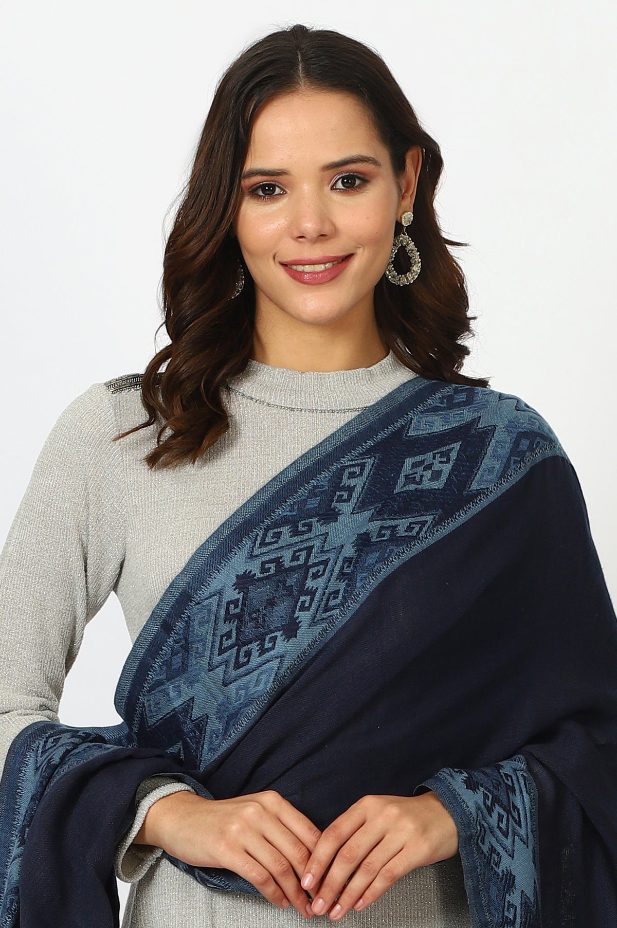 Blue Yarn Dyed Acrylic Shawls & Stole - WFS