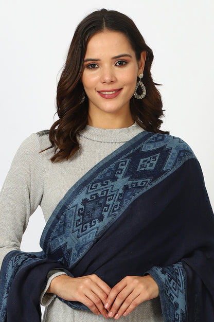 Blue Yarn Dyed Acrylic Shawls &amp; Stole