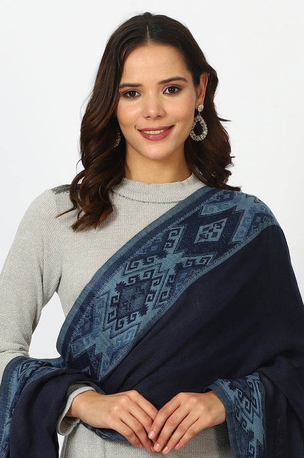 Blue Yarn Dyed Acrylic Shawls & Stole