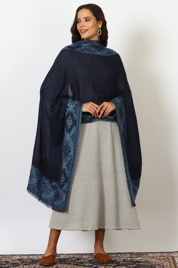 Navy Blue Wool Blend Shawls
