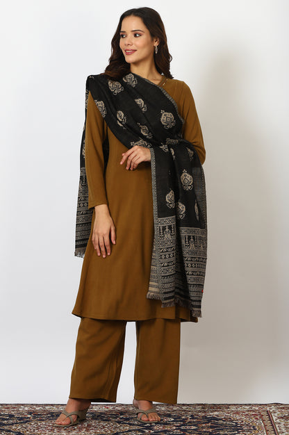 Black Yarn Dyed Cotton Blend Shawls &amp; Stole