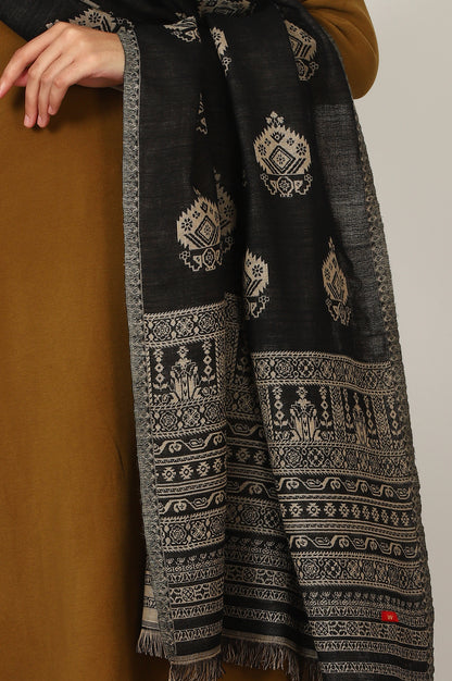 Black Yarn Dyed Cotton Blend Shawls &amp; Stole