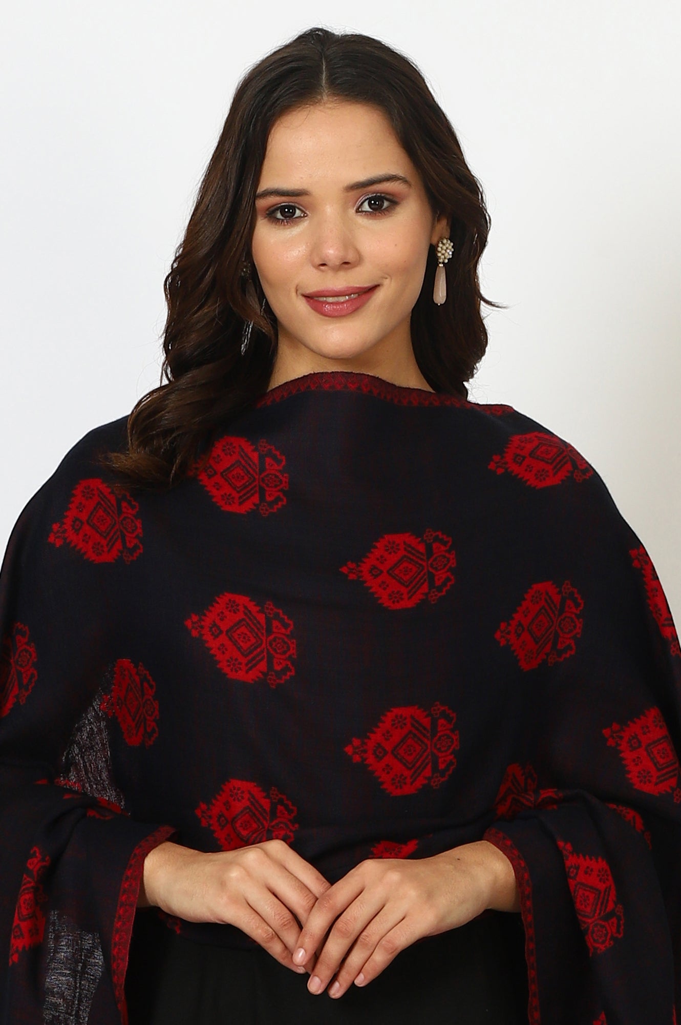 Navy Blue Jacquard Winter Shawls