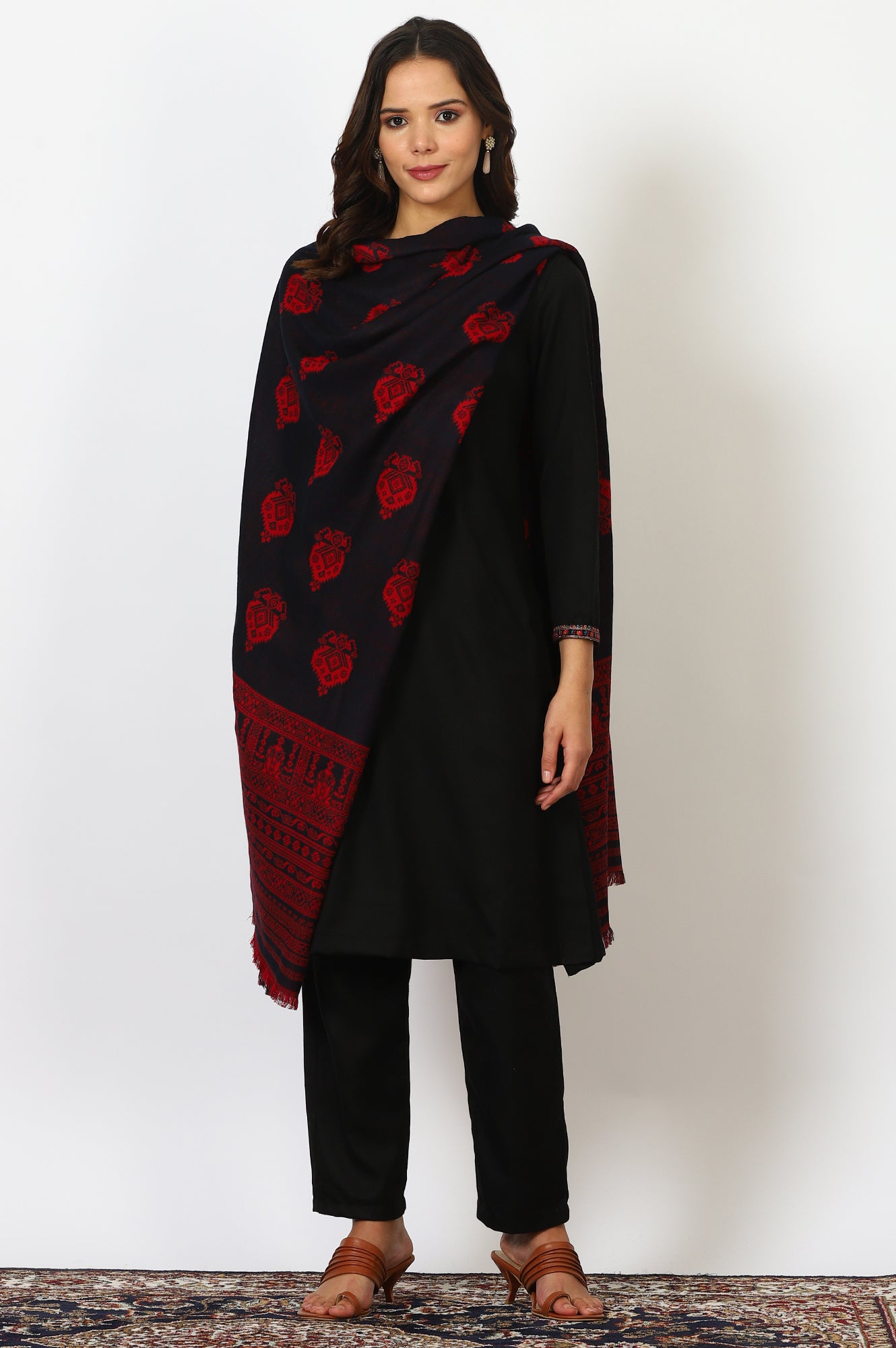 Navy Blue Jacquard Winter Shawls