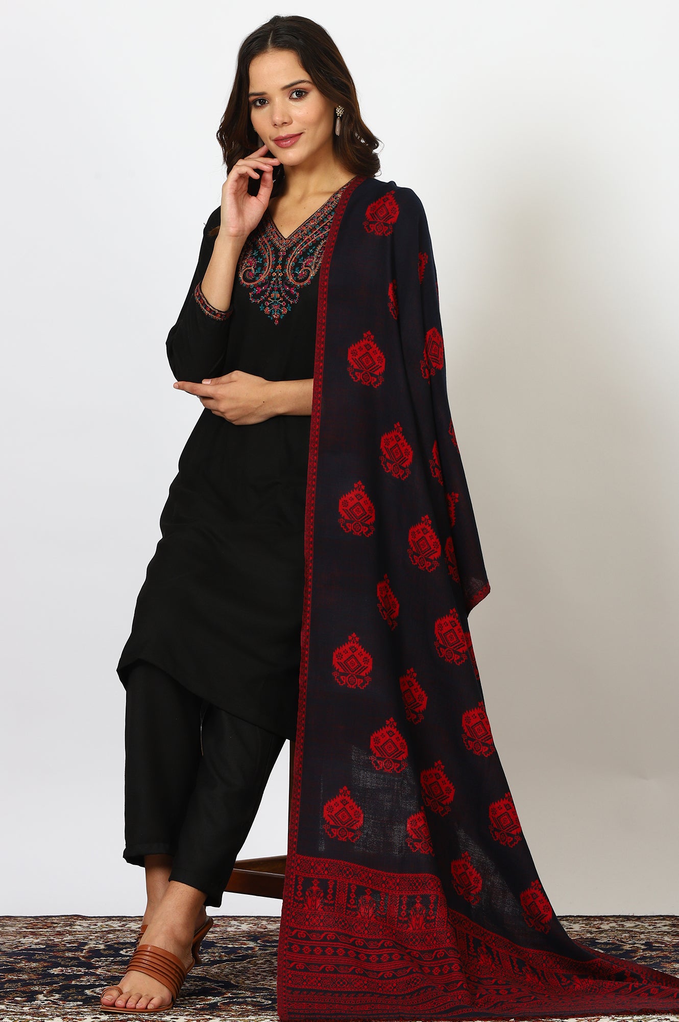 Navy Blue Jacquard Winter Shawls