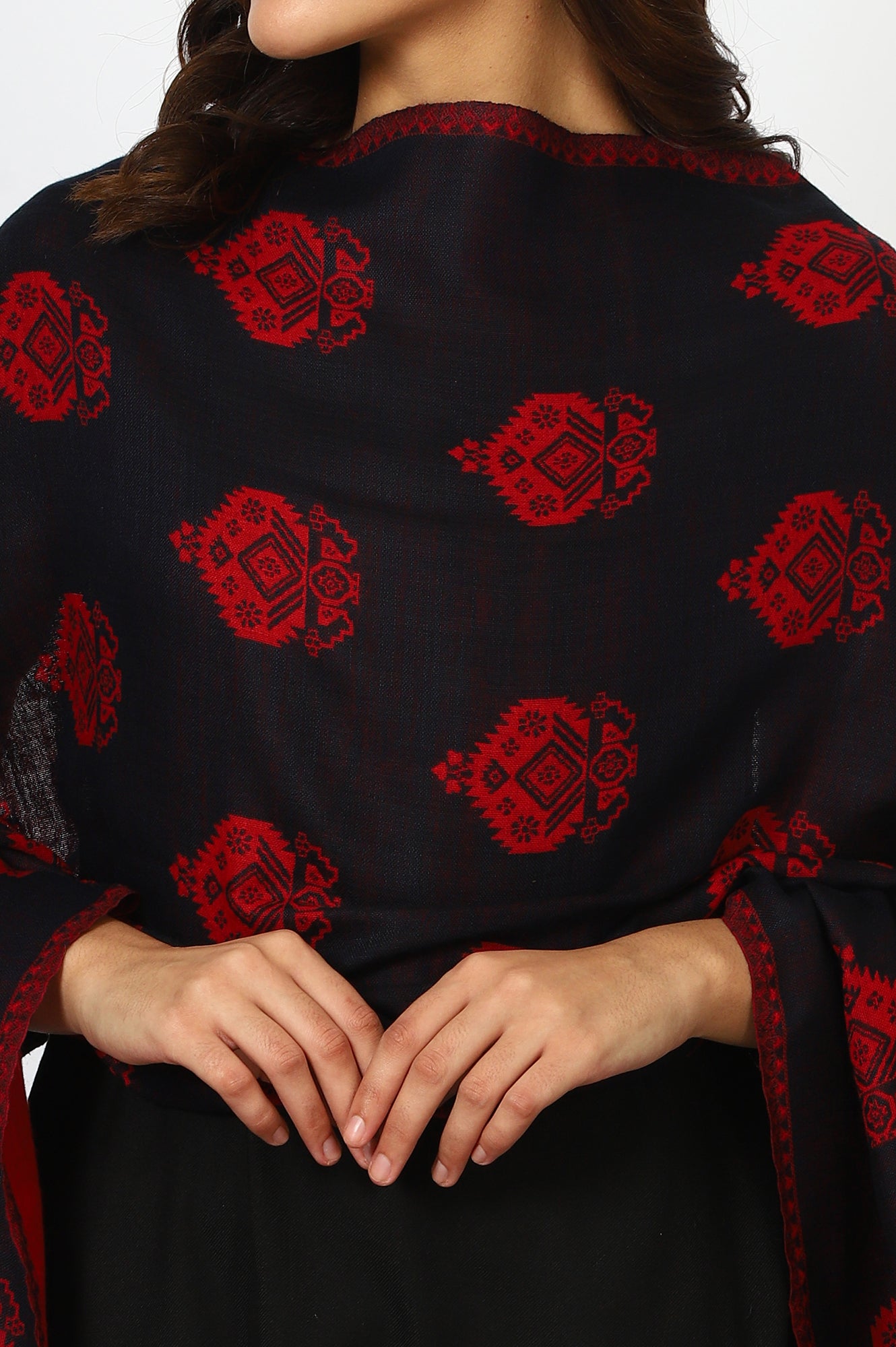Navy Blue Jacquard Winter Shawls