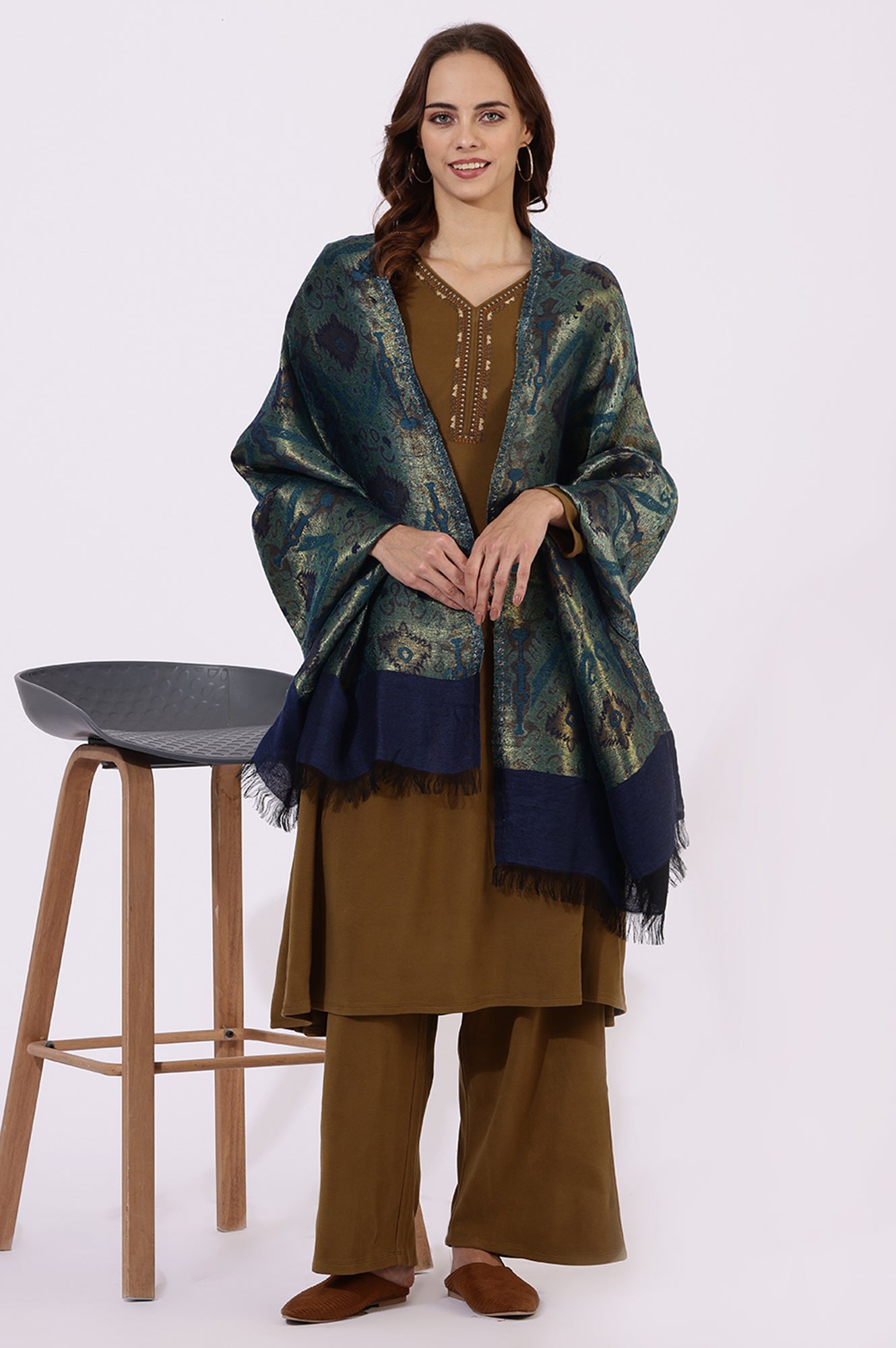 Blue Fringes Modal Wool Shawls