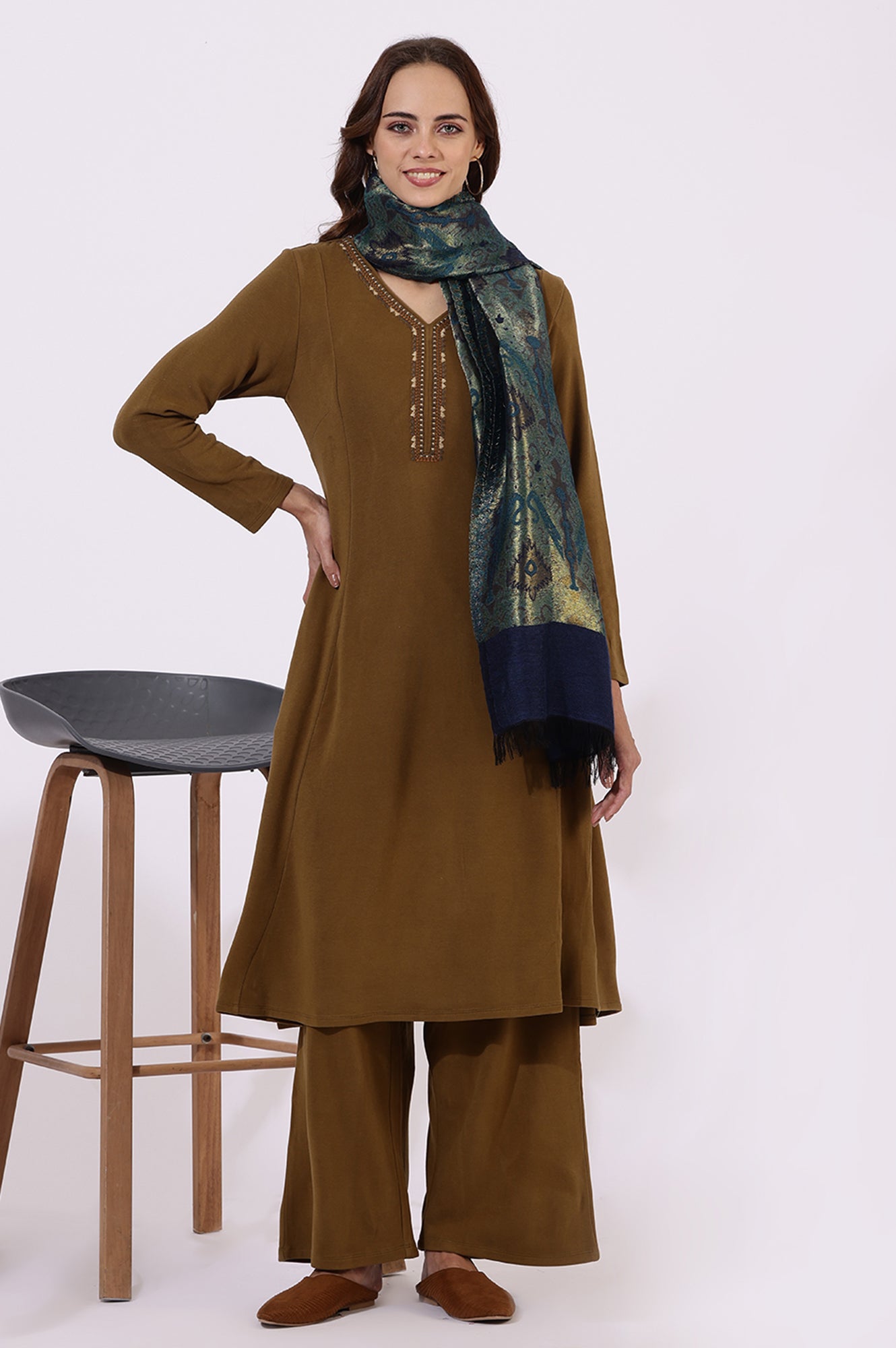 Blue Fringes Modal Wool Shawls