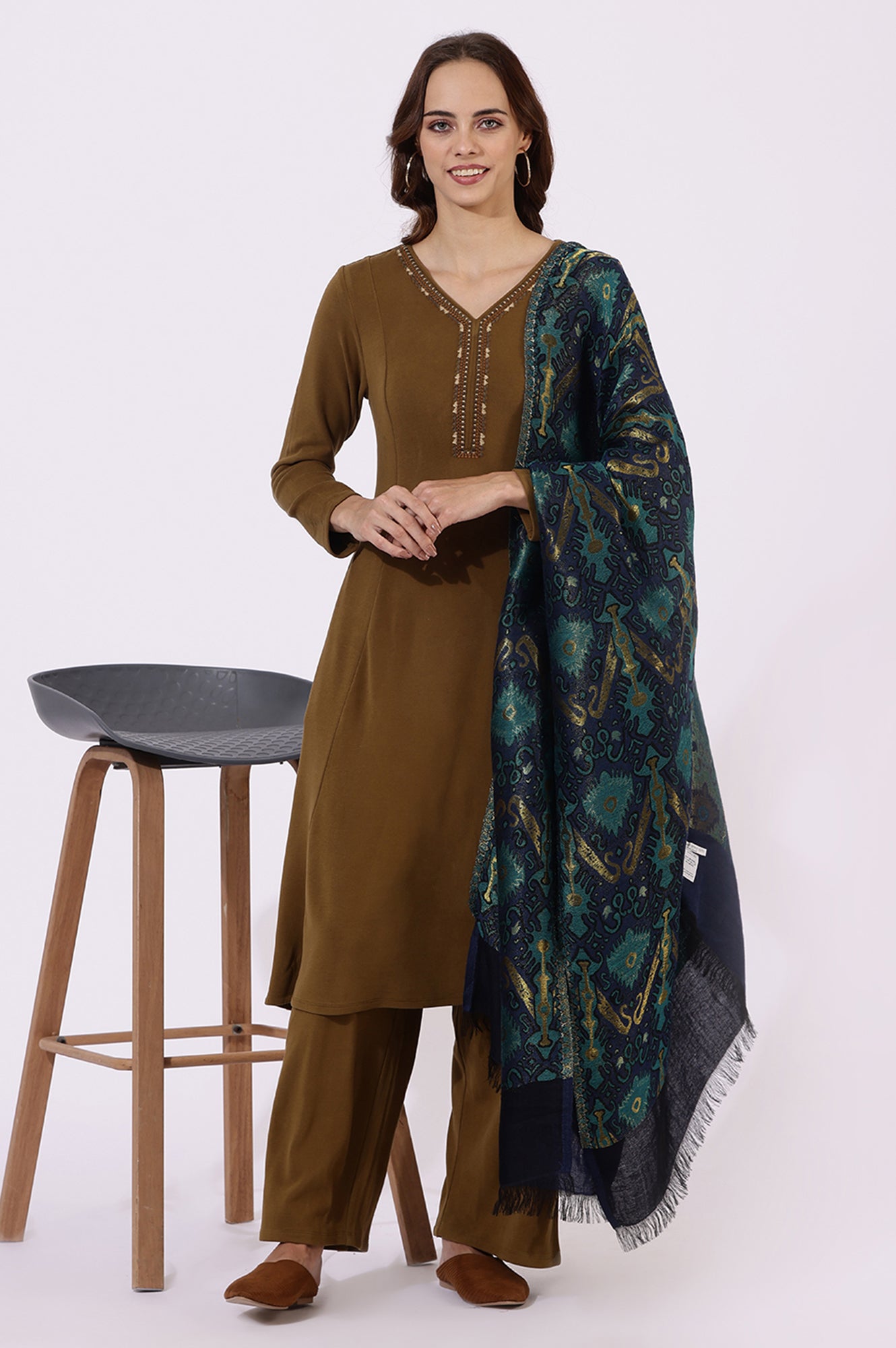 Blue Fringes Modal Wool Shawls