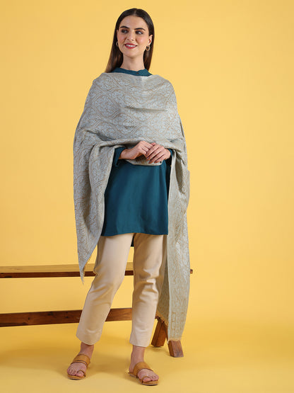 Beige Wool Silk Winter Shawls