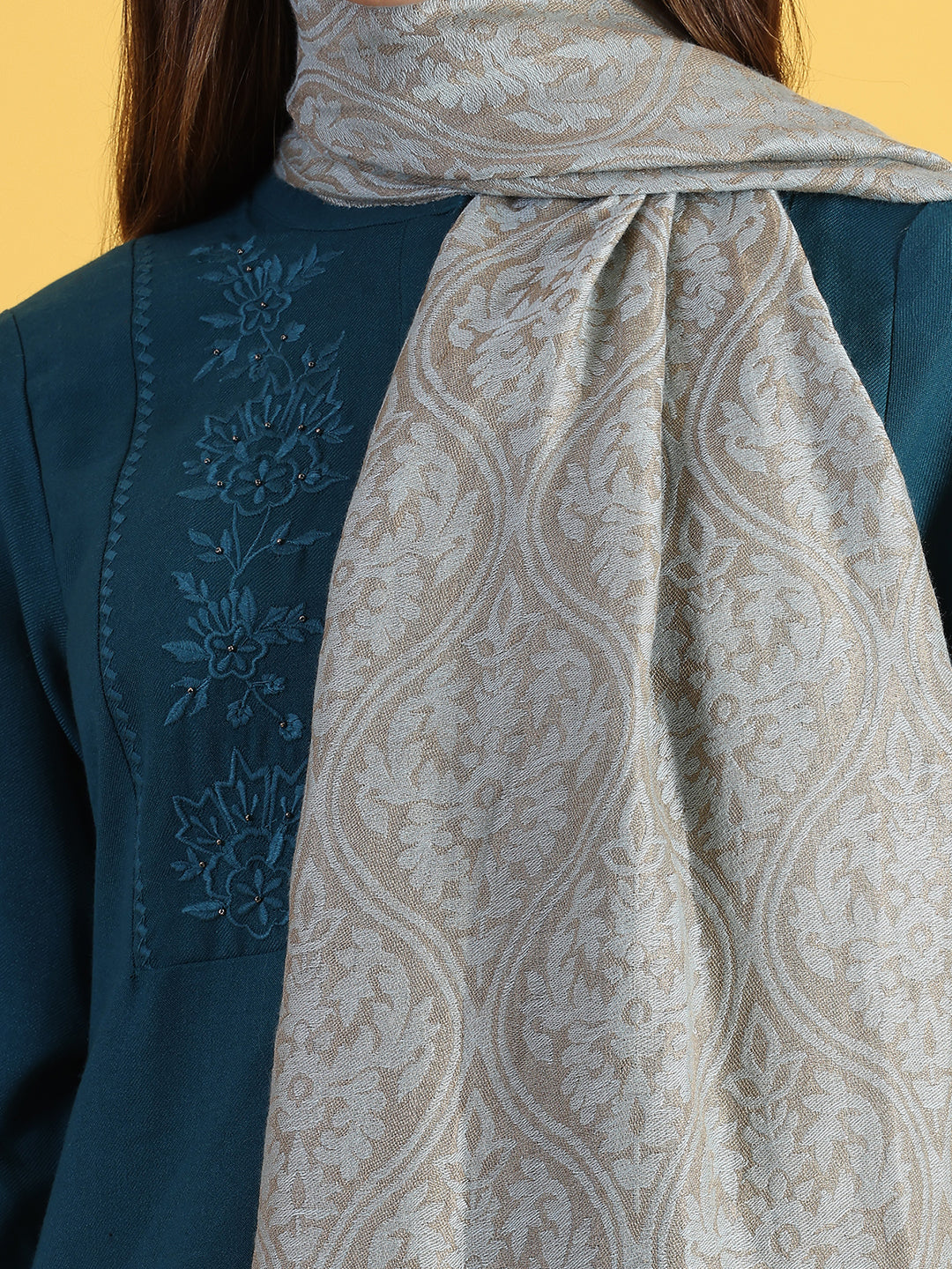 Beige Wool Silk Winter Shawls