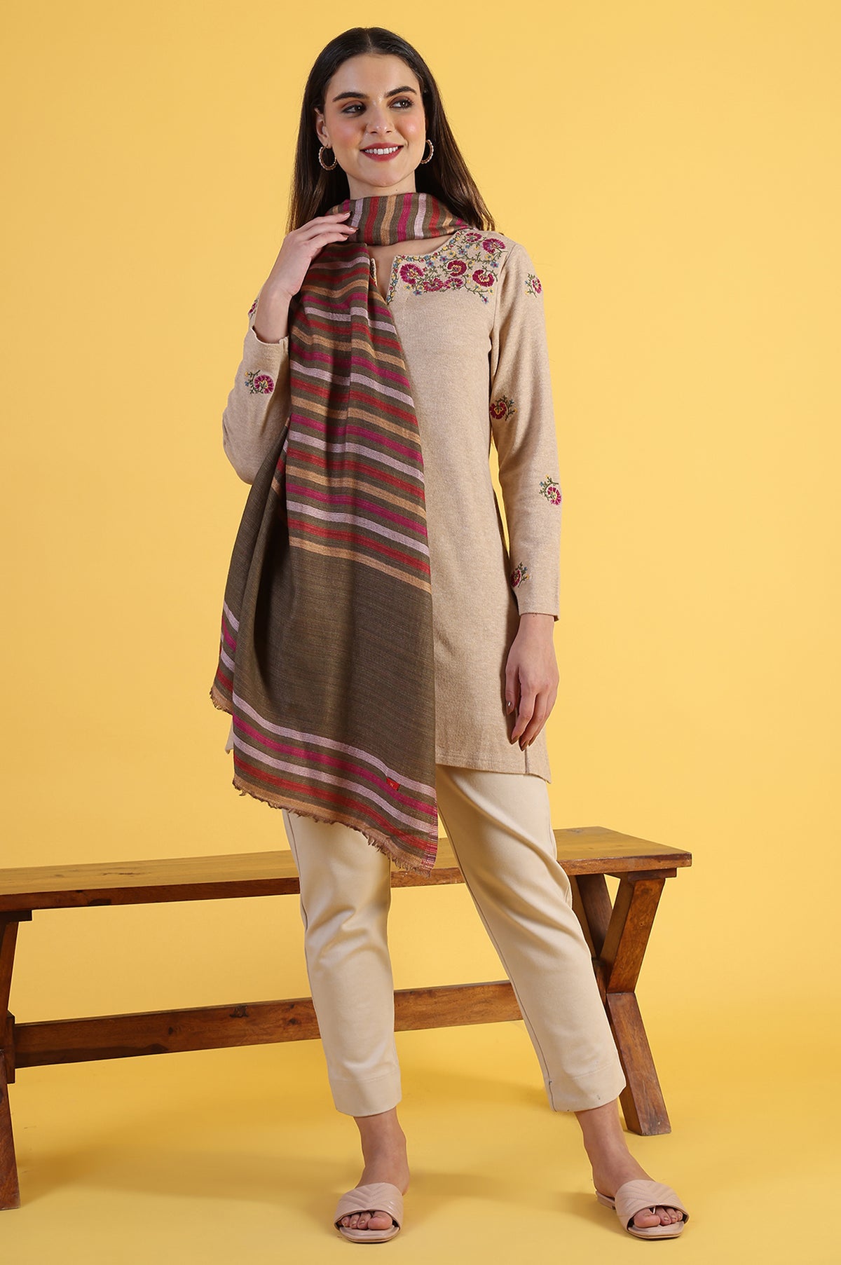 Multicolour Yarn Dyed Acrylic Shawls & Stole - WFS