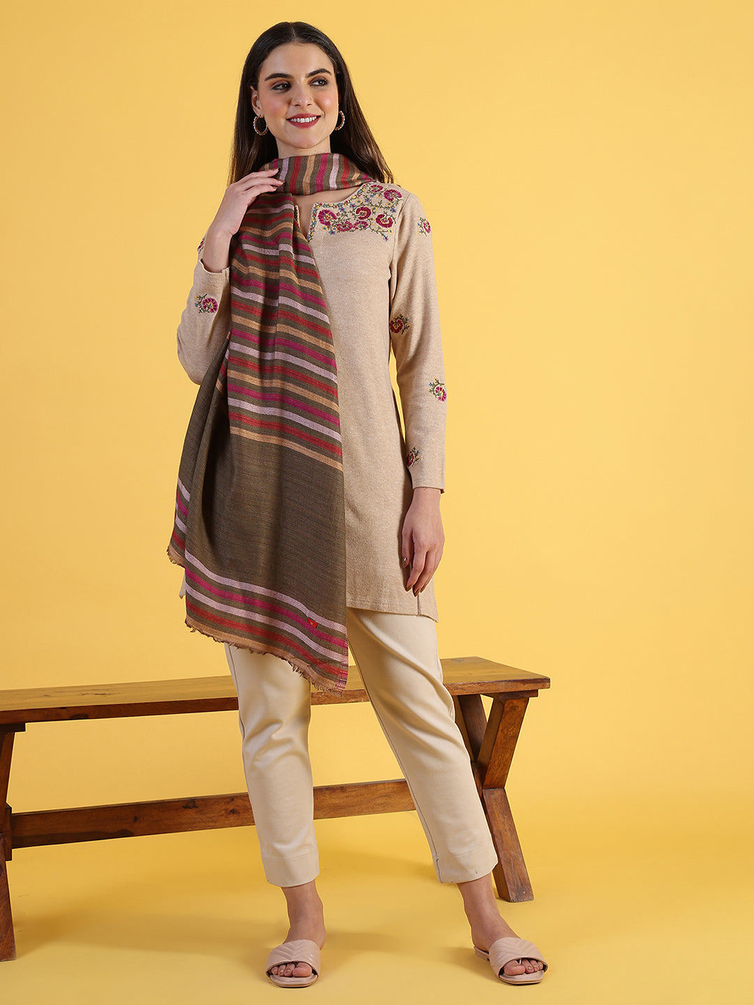 Brown Wool Silk Shawls - FS
