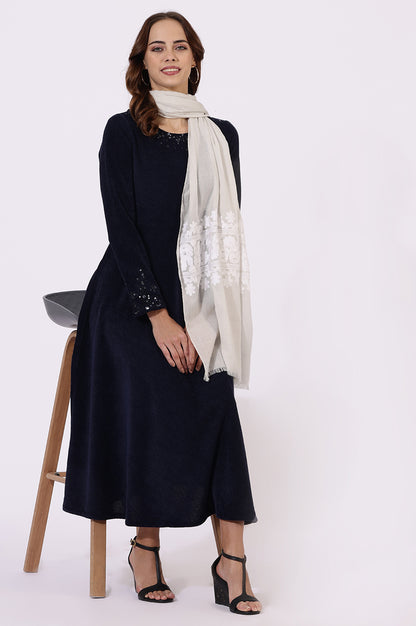 Off-White Thread Embroidered Pure Cotton Shawls