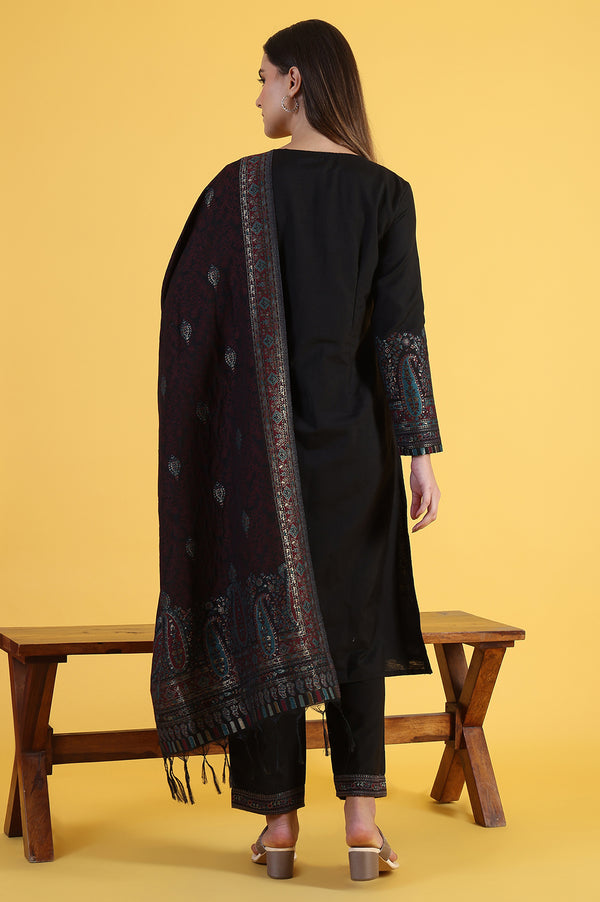 Black Yarn Dyed Sequins A-Line Kurta & Straight pant with Dupatta Set