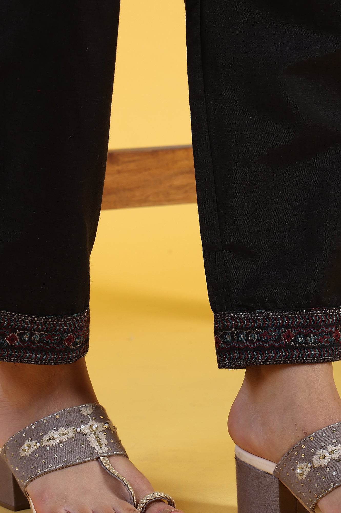 Black Yarn Dyed Sequins A-Line Kurta &amp; Straight pant with Dupatta Set