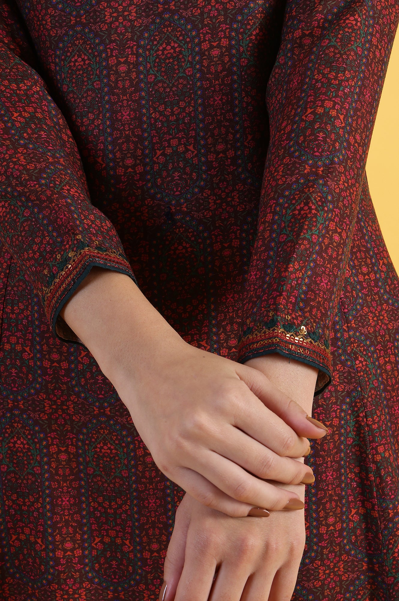 Maroon Printed A-Line Kurta &amp; Straight pant Set