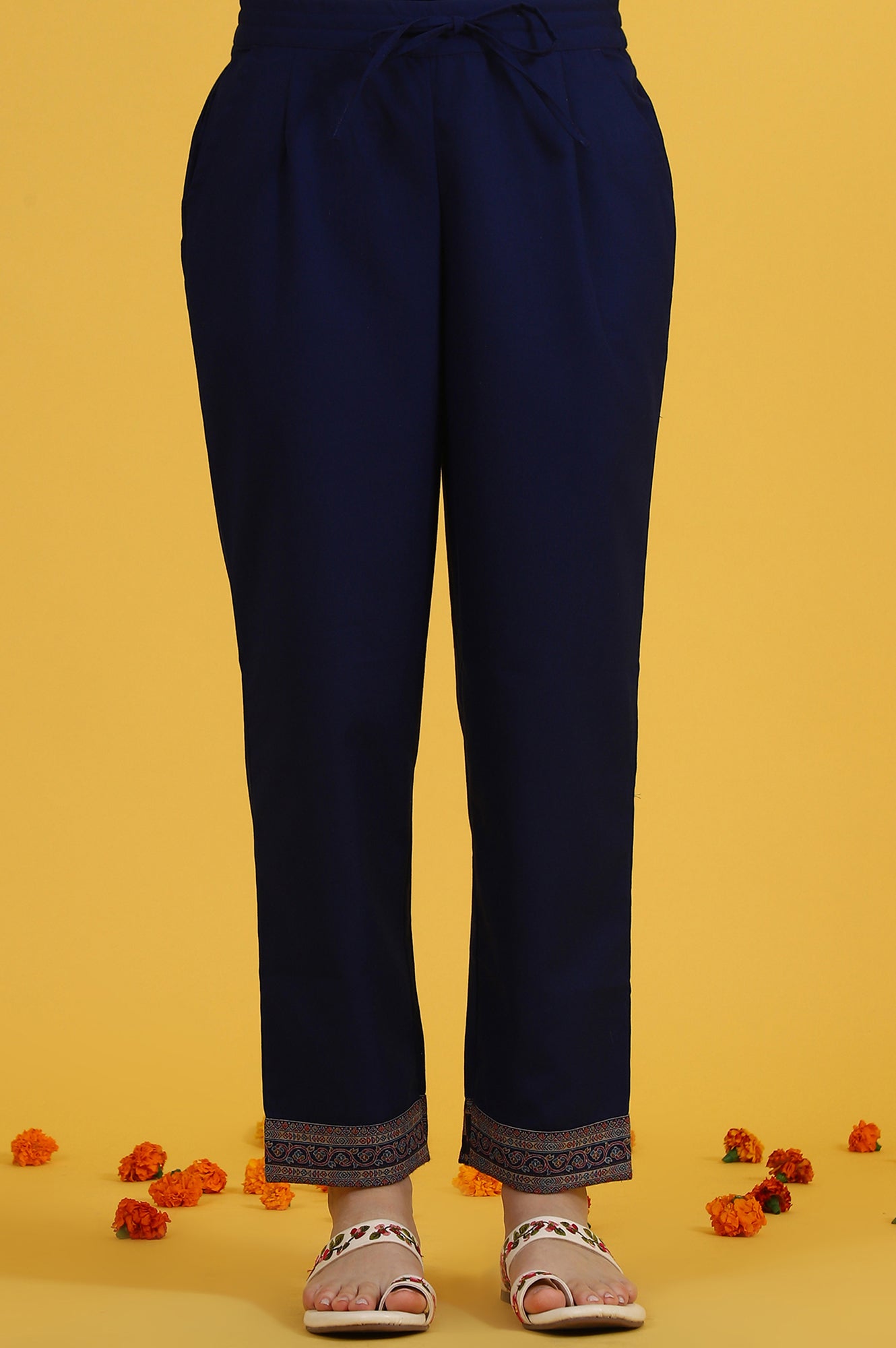 Blue Yarn Dyed Sequins Straight Kurta &amp; Straight pant with Dupatta Set