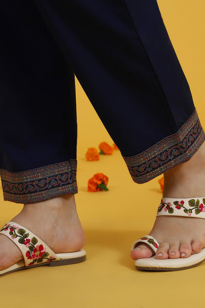 Blue Yarn Dyed Sequins Straight Kurta &amp; Straight pant with Dupatta Set