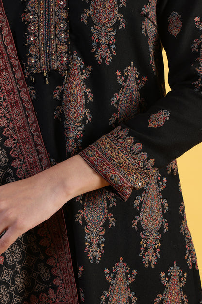 Black Yarn Dyed Sequins Straight Kurta &amp; Straight pant with Dupatta Set