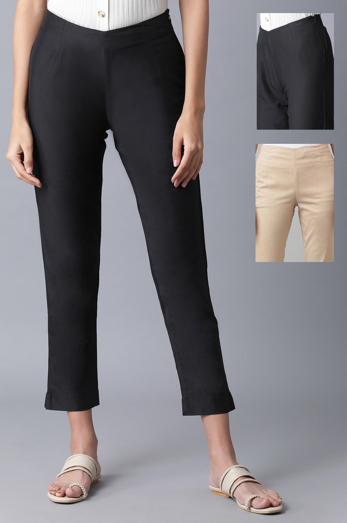 Beige And Black Slim Pants Combo - XS