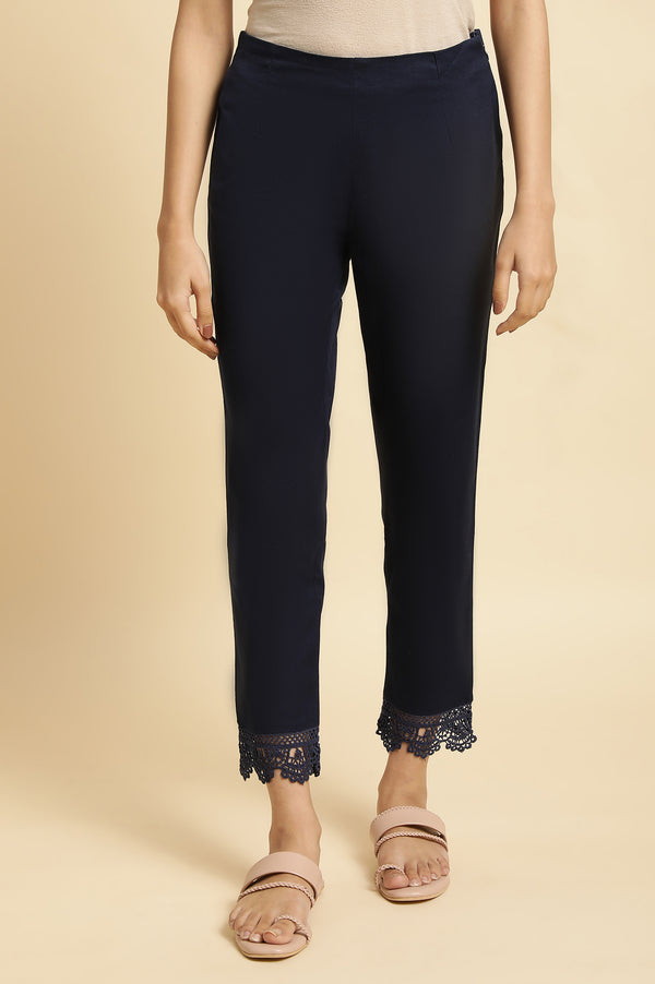Blue And White Cotton Flax Slim Pants Combo
