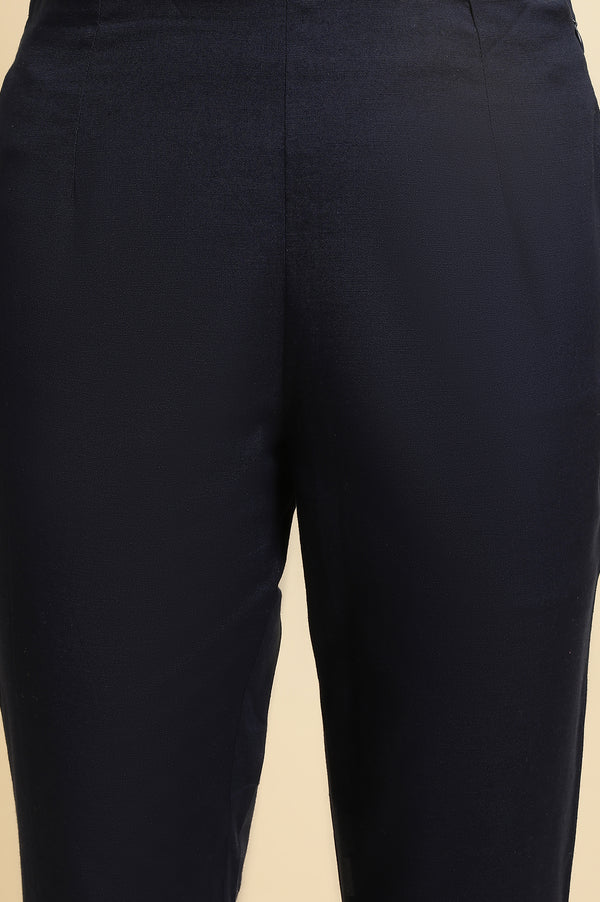 Blue And White Cotton Flax Slim Pants Combo