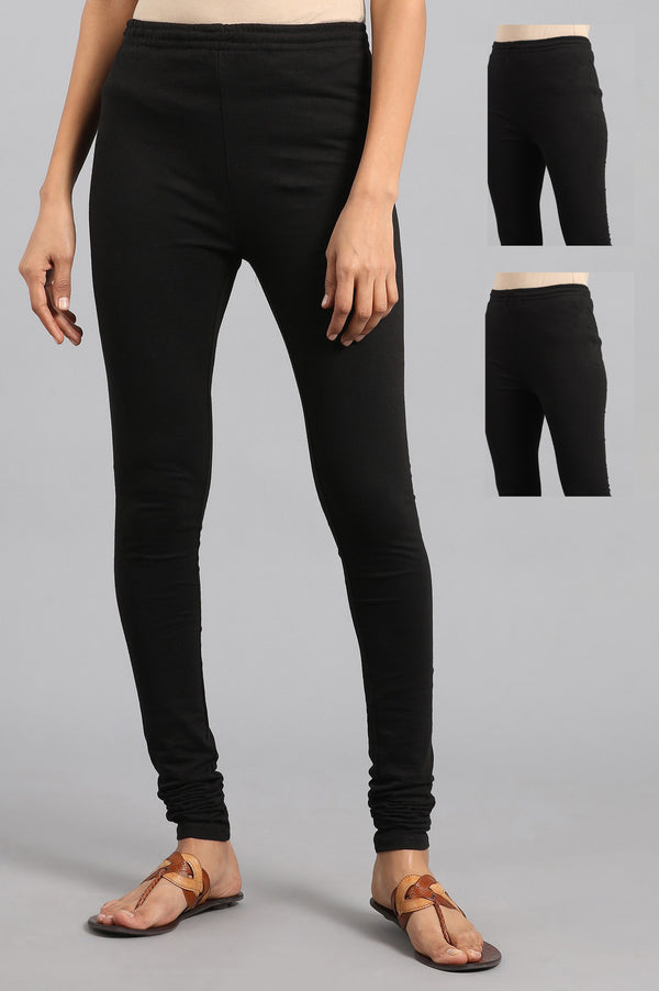 Combo Pack Of 2 Black Solid Knitted Churidar