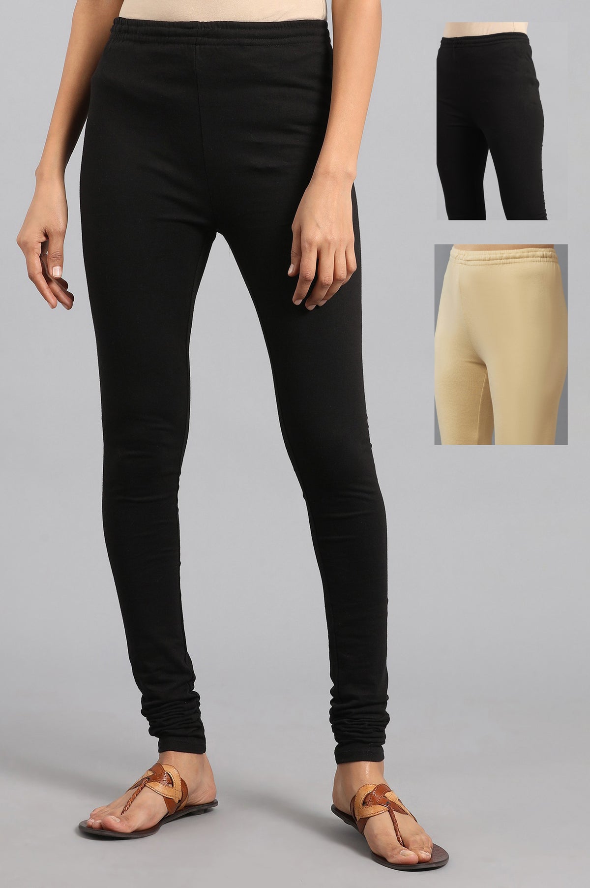 Combo Pack Of Black And Golden Solid Churidar - M