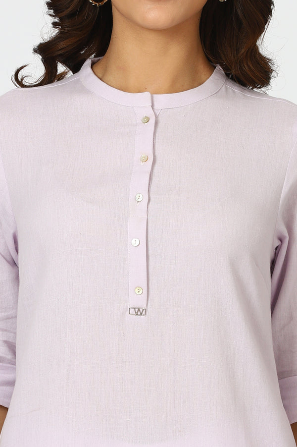 Lilac Mandarin Collar Cotton Blend Straight Kurta With W Branding