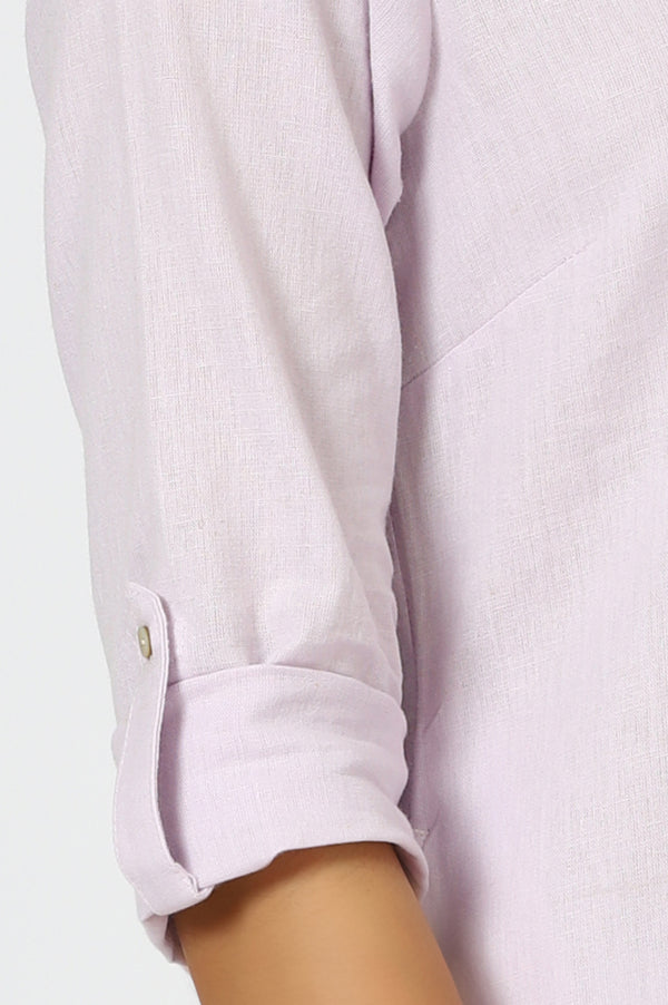Lilac Mandarin Collar Cotton Blend Straight Kurta With W Branding