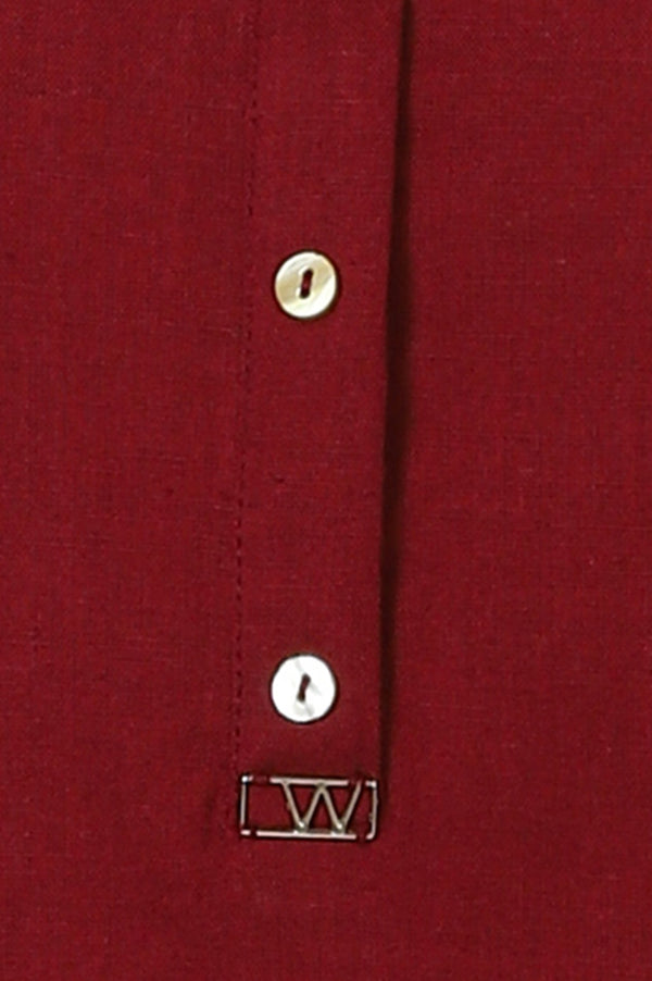 Maroon Mandarin Collar Cotton Blend Straight Kurta With W Branding