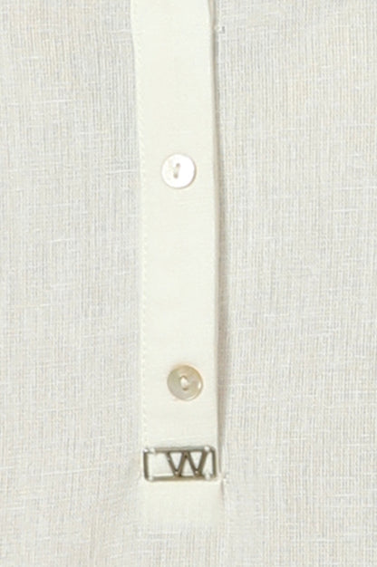 White Mandarin Collar Cotton Blend Straight Kurta With W Branding