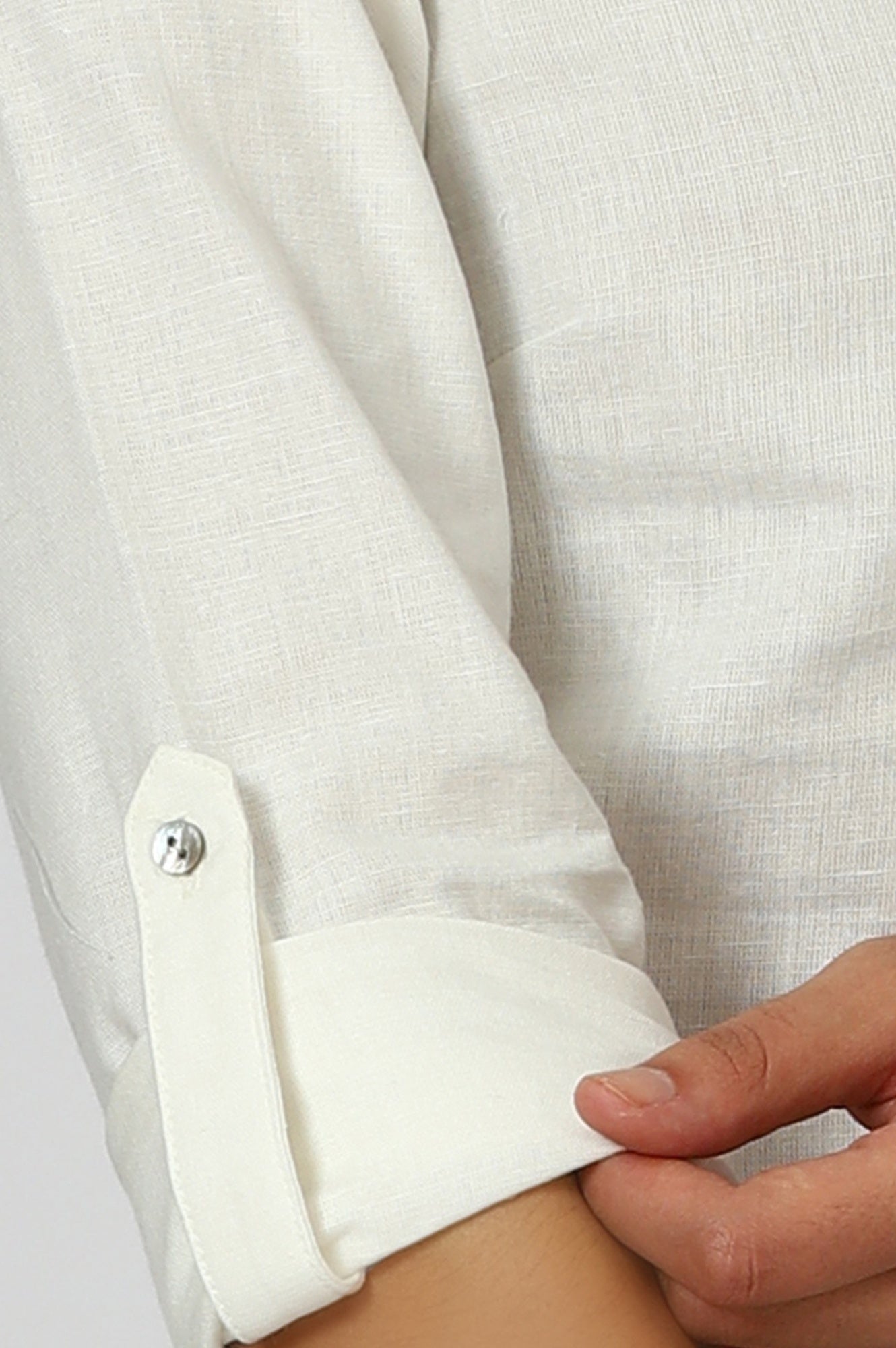 White Mandarin Collar Cotton Blend Straight Kurta With W Branding