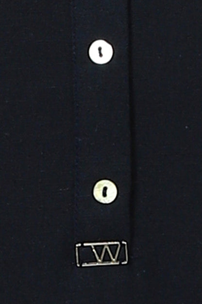 Navy Blue Mandarin Collar Cotton Blend Straight Kurta With W Branding