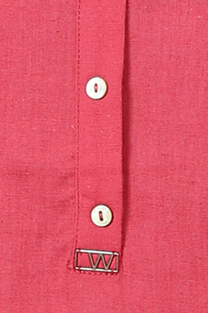 Pink Mandarin Collar Cotton Blend Straight Kurta With W  Branding