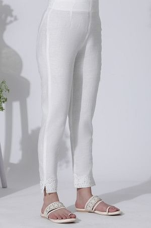 Light Pink Embroidered Cotton Lurex Kurta, Pants With Dupatta Set