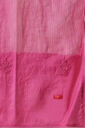 White & Pink Ombre Floral Printed Cotton Kurta, Straight Pants And Kota Dupatta