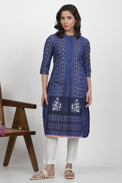 Blue Cotton Printed Kurta And Pants Set