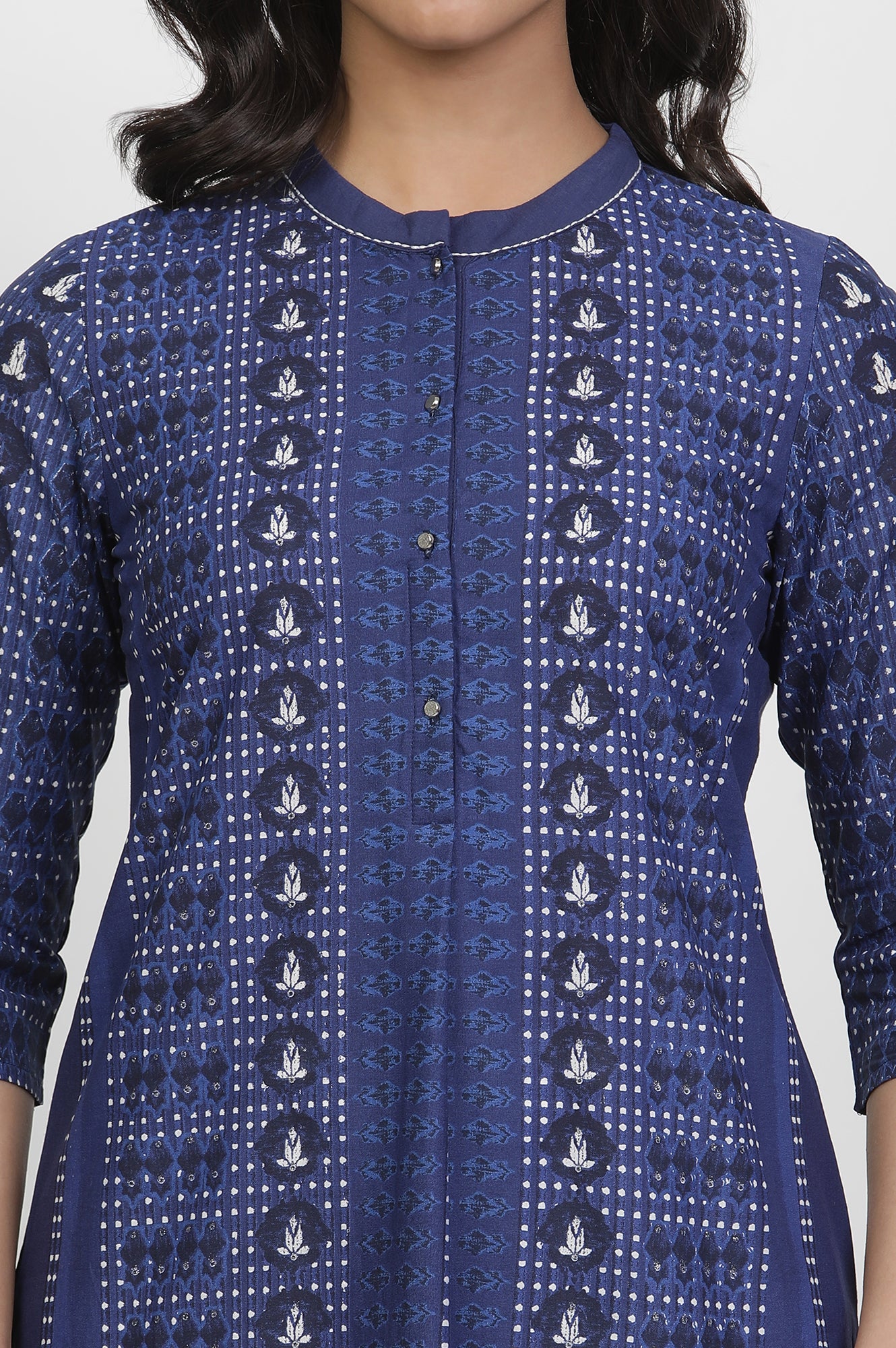 Blue Cotton Printed Kurta And Pants Set