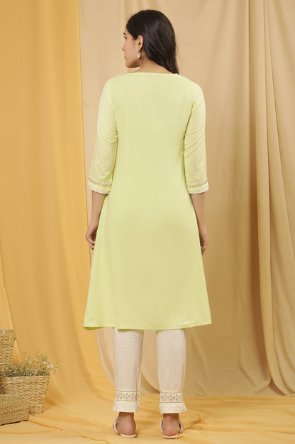 Lime Green Cottom Embroidered Kurta And Pants Set