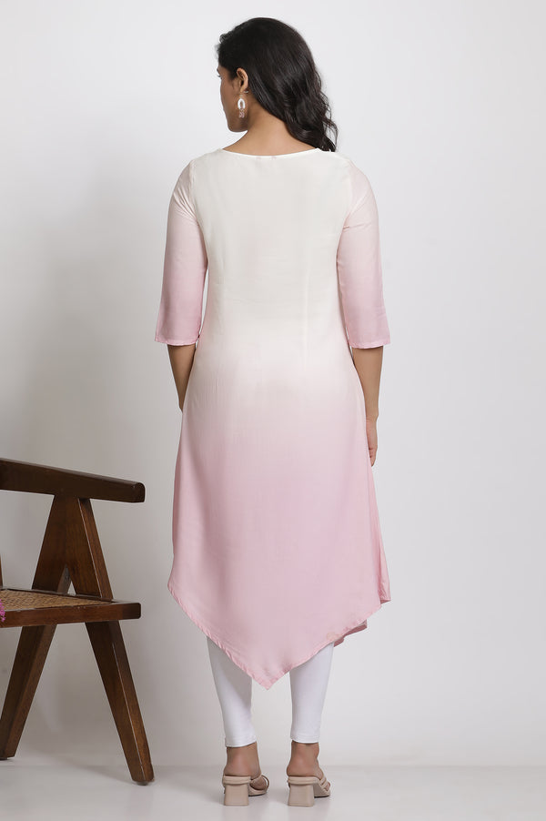 Pink Ombre Embroidered Kurta And Tights Set
