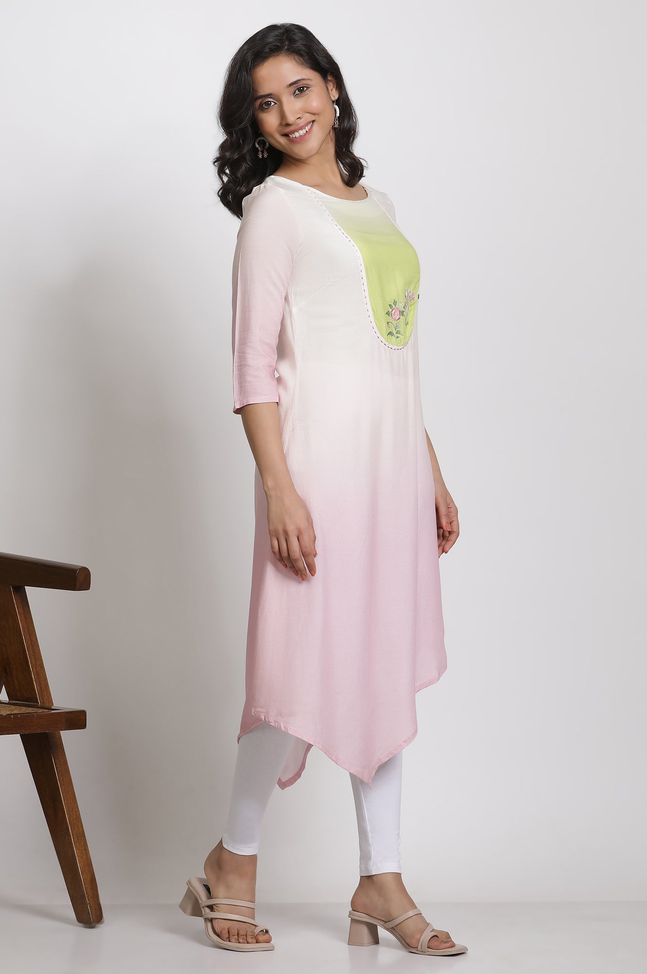 Pink Ombre Embroidered Kurta And Tights Set